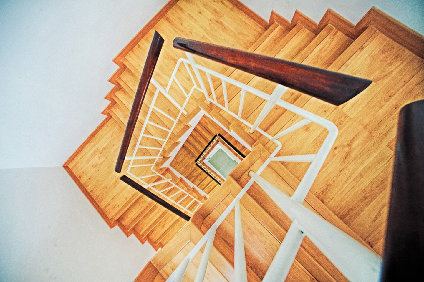 Looking down on spiral stairs